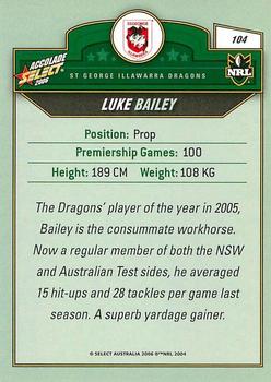 2006 Select Accolade #104 Luke Bailey Back